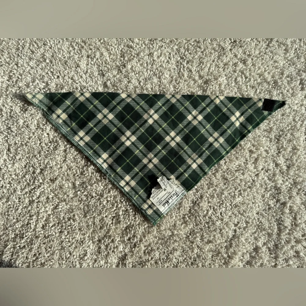 Hook and Loop fastened Dog Bandana Green Plaid 15”